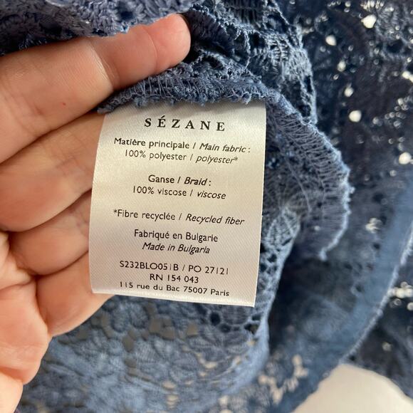 Sezane Blue Lace Blouse - Picture 7 of 8